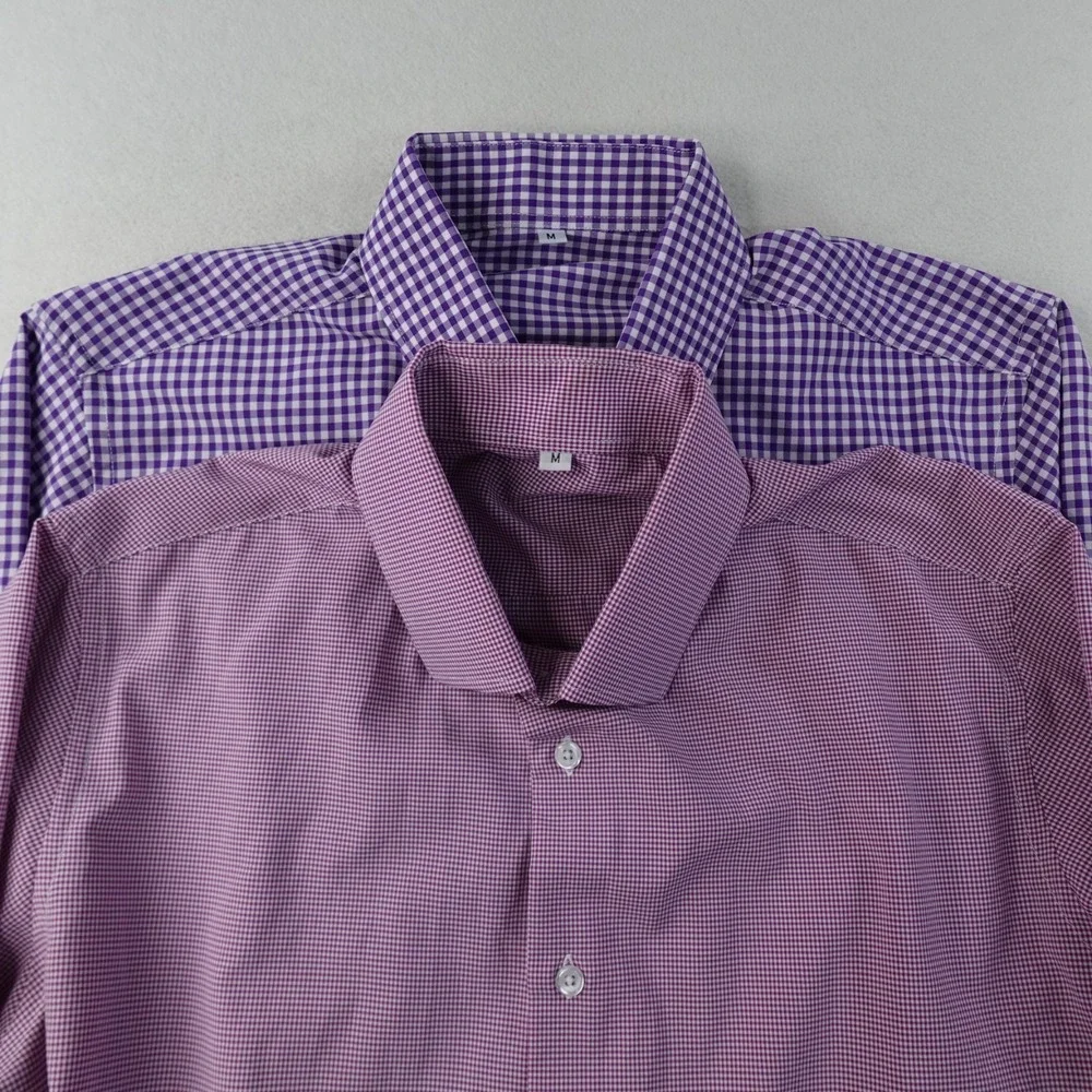 Lot of 2 State and Liberty Dress Shirts Mens Medium Check Plaid Stretch Athletic - Picture 1 of 16
